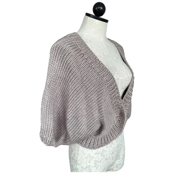 Knit Shrug Taupe Hand Made Silky Soft Snap Close Super Stretchy One Size - Picture 4 of 12
